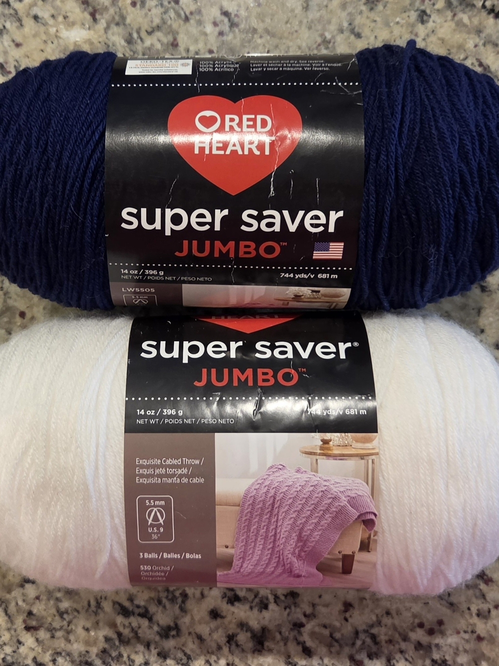 Red Heart Super Saver Jumbo Yarn - Navy & White